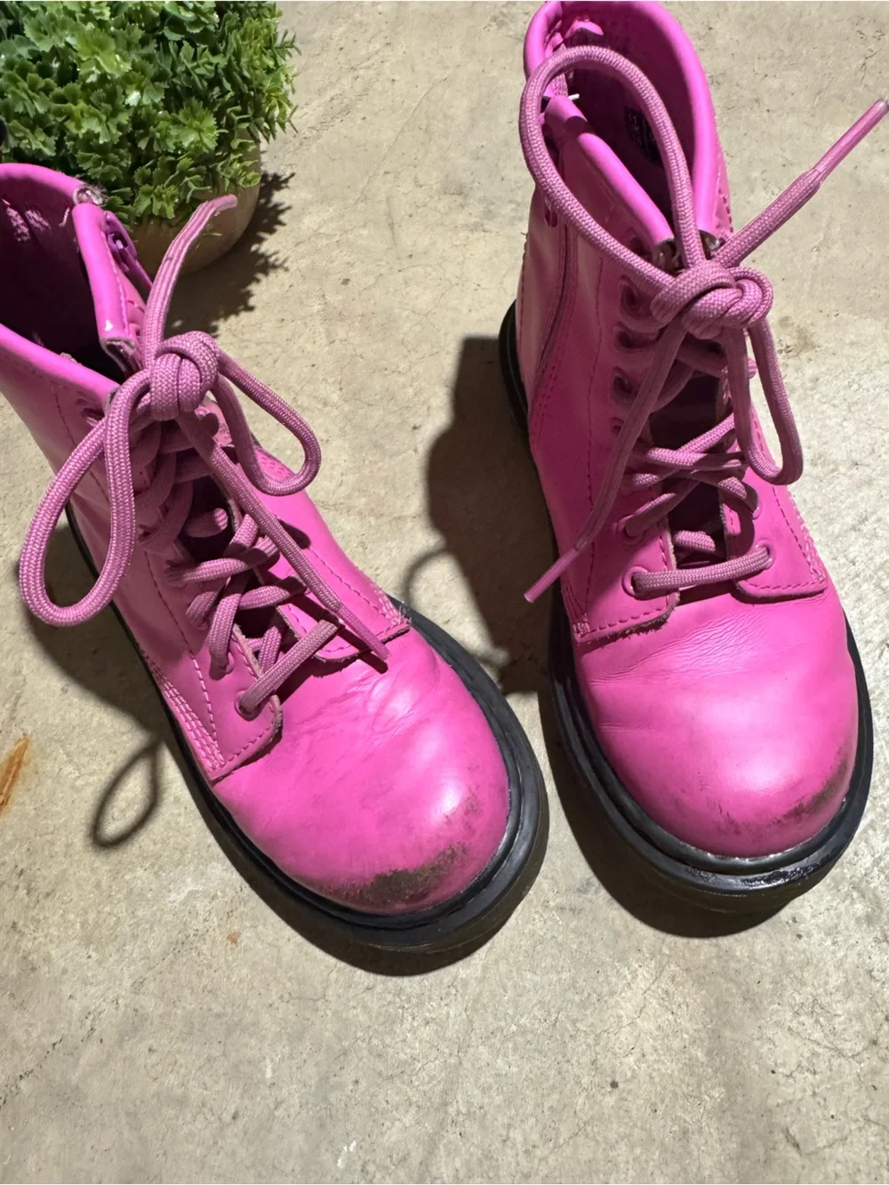 Dr Martens 1460 Combat Boots Girls Size 12 Hot Pink Lace Up Fall Leather Comfy
